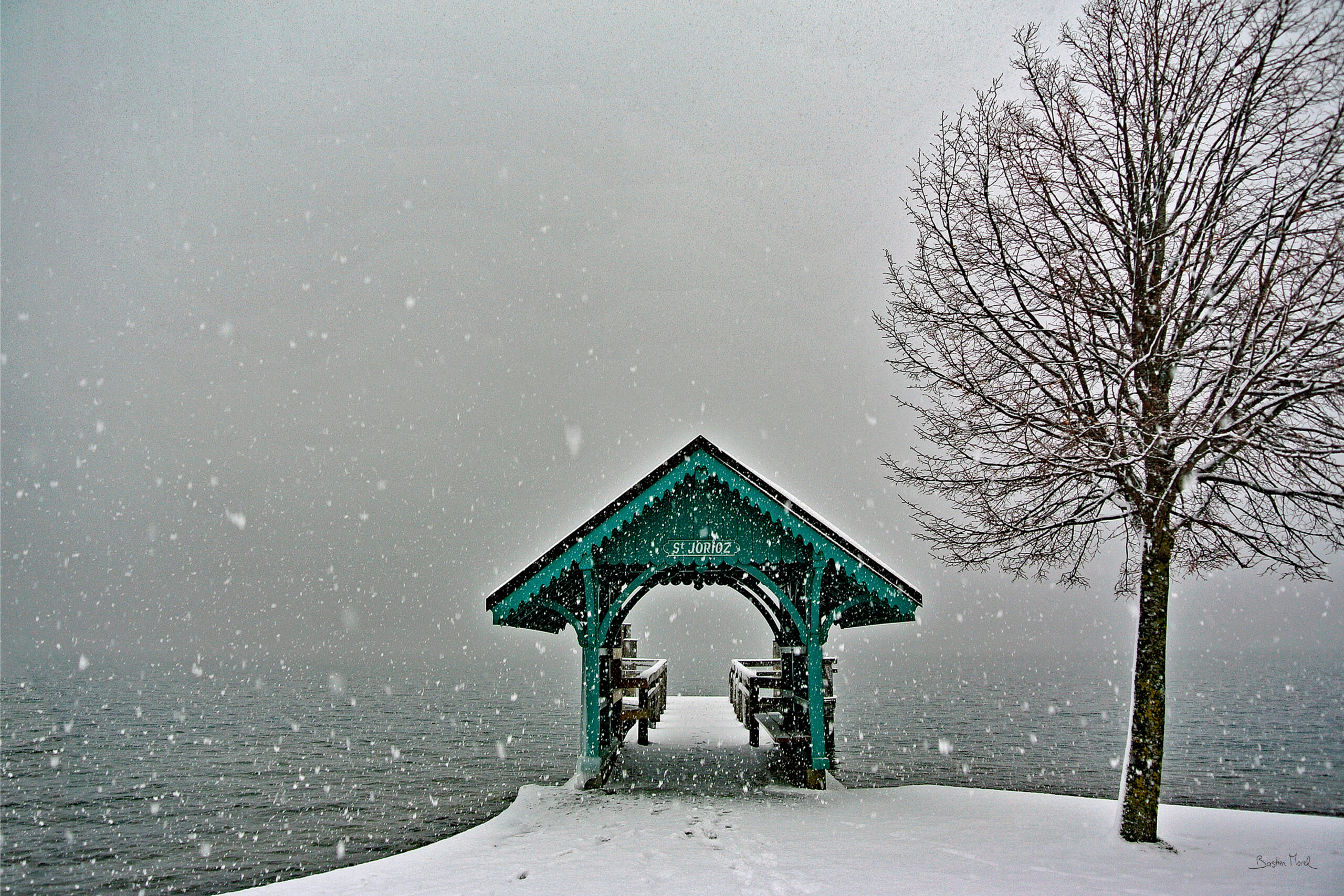 embarcadère de Saint Jorioz, Lac d'Annecy, sous la neige, par Bastien Morel
